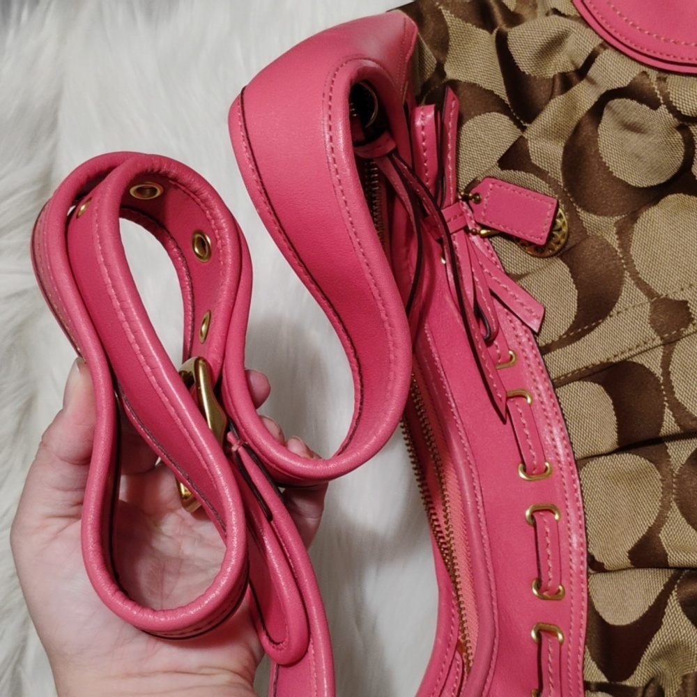 SALE! RARE! Coach Pink 🩷 Brown Signature Vintage Shoulder Bag W Hangtags - Picture 14 of 16